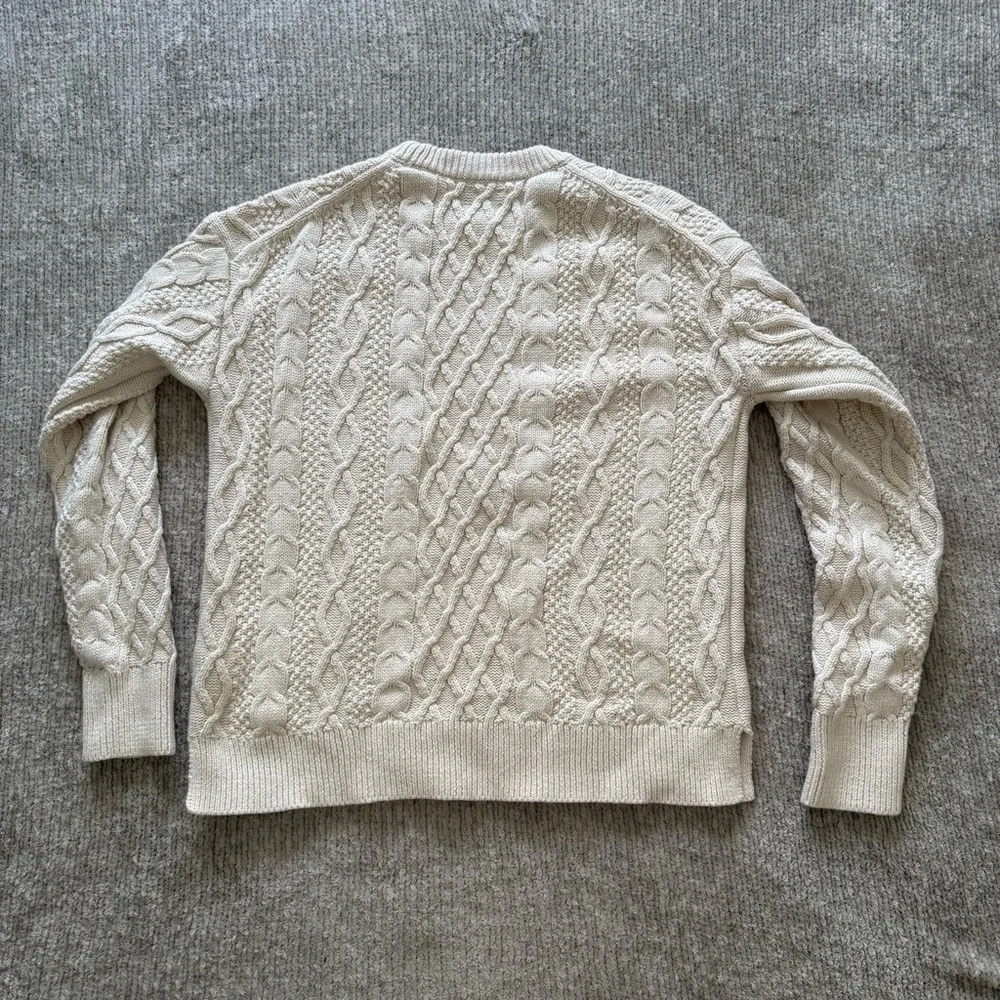 J.Crew Cream Fisherman Cable Knit Cotton‎ Sweater Size Small Classic Crewneck